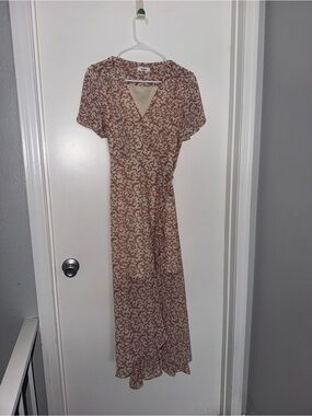Mod Ref Cream Maxi Wrap Dress with Rust Floral Print